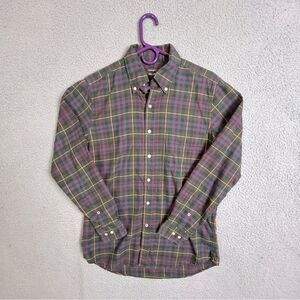 J McLaughlin Men's Plaid Button-Down Shirt brown striped size S